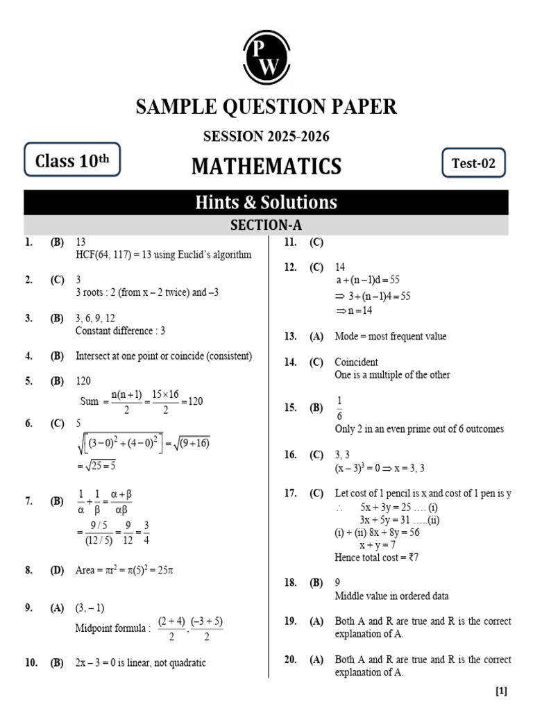 Mathematics: Sample Question Paper | PDF | Area | Euclidean Geometry
