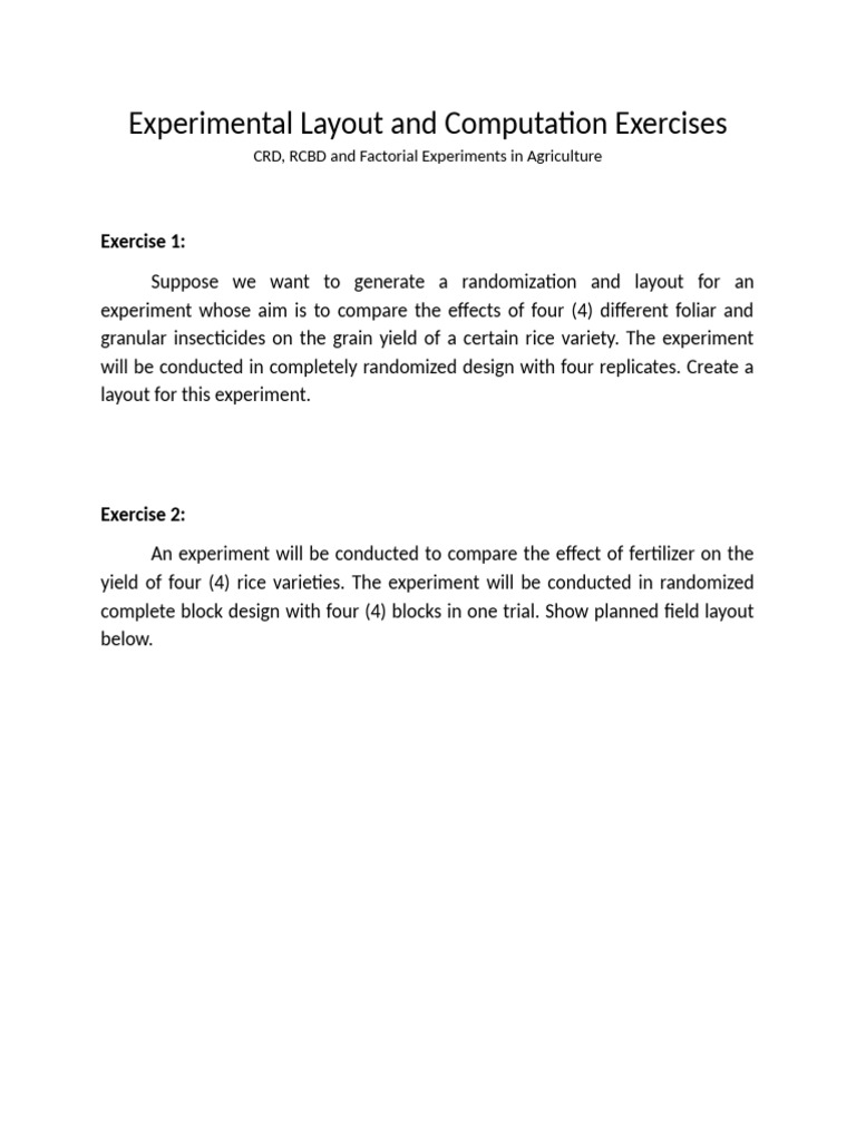 Experimental Layout and Computation Exercises CRD | PDF