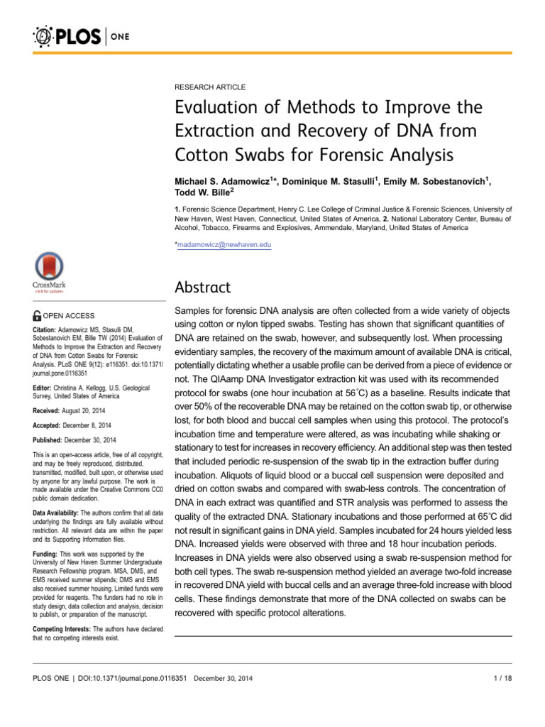 Evaluation of Methods To Improve The Extraction and Recovery of DNA ...
