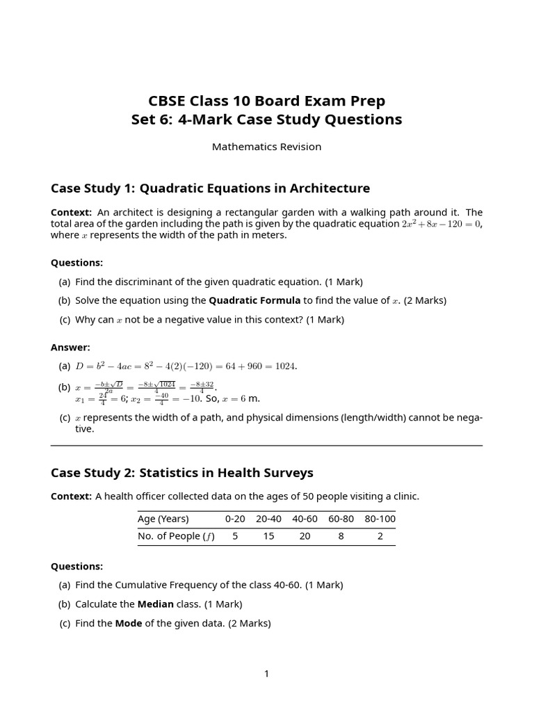 CBSE Class 10 Maths Important Questions | PDF | Quadratic Equation | Length