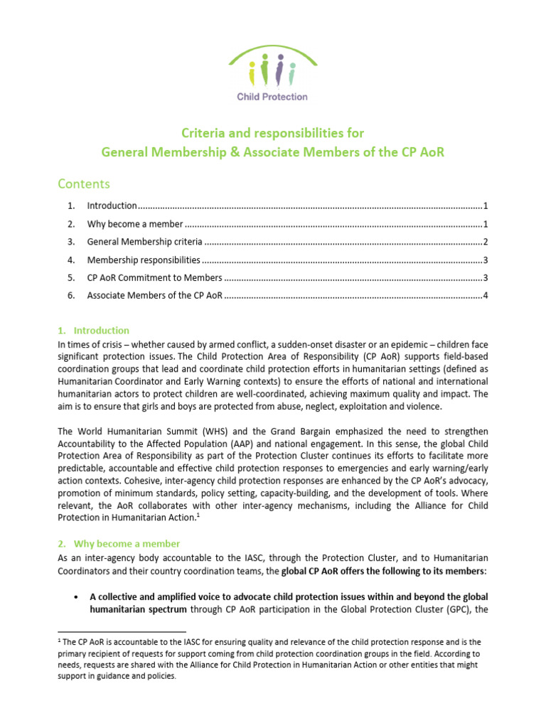 CP AoR Membership English | PDF | Child Protection | Non Governmental ...