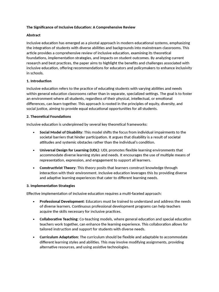 The Significance of Inclusive Education | PDF | Inclusion (Education ...