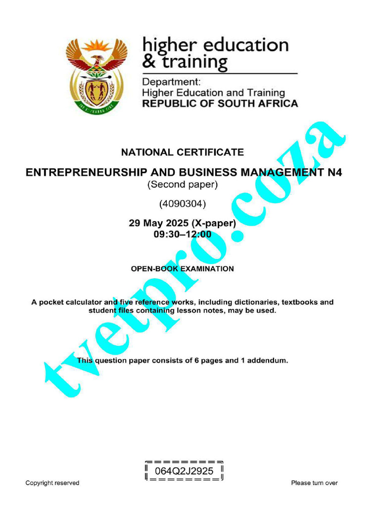 n450 Entrepreneurship and Business Management n4 p2 QP Jun 2025 1 | PDF