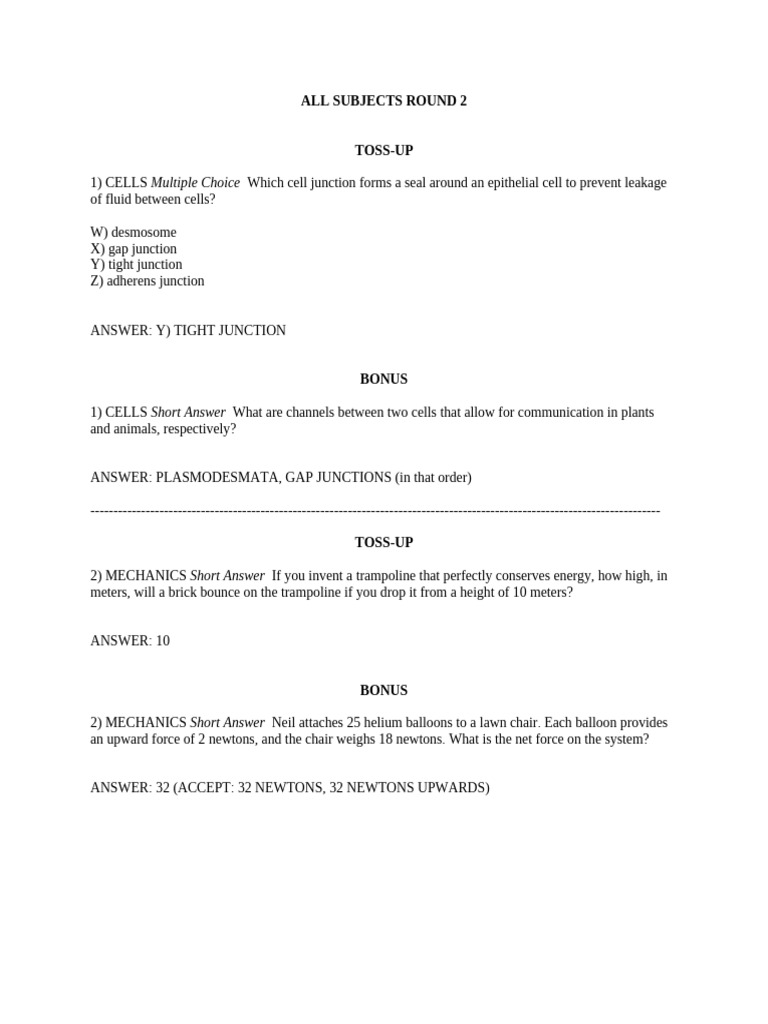 All Subjects R2 - Science Bowl | PDF | Allele | Physical Sciences