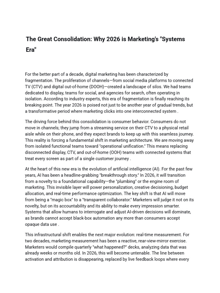 The Great Consolidation - Why 2026 Is Marketing's 'Systems Era' | PDF ...