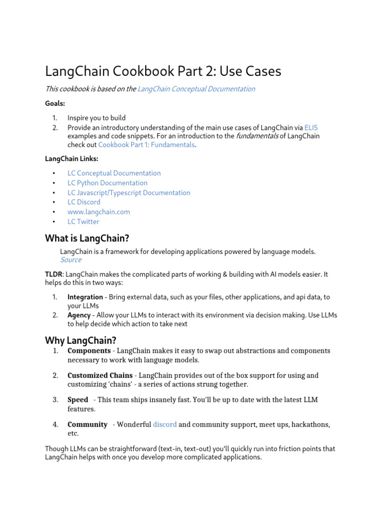 LangChain Cookbook Part 2 - Use Cases | PDF | Computing