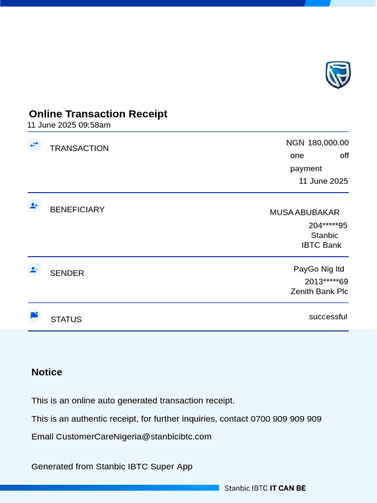 Online Transaction Receipt: 11 June 2025 09:58am Transaction NGN ...