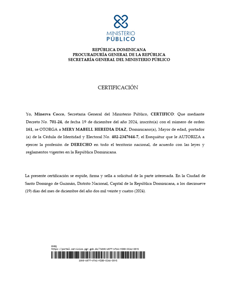 Certificacion Del Exequatur | PDF