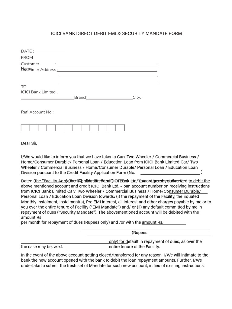 3auto Debit Mandate Form-1 | PDF | Banks | Loans