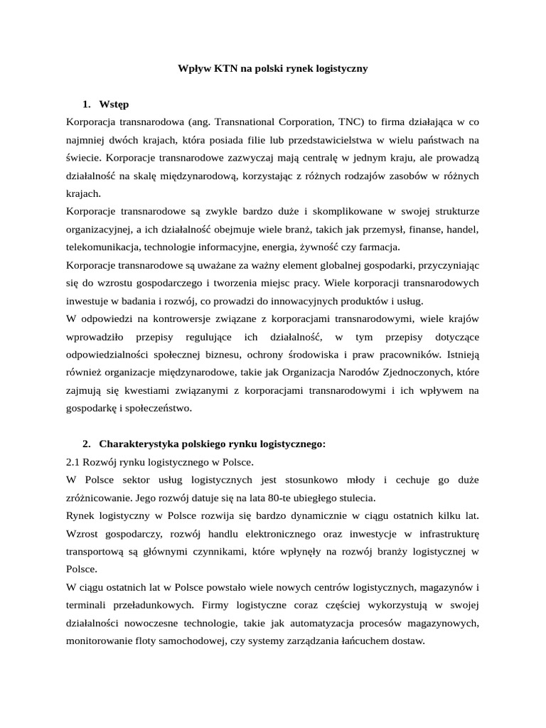Wpływ KTN Na Polski Rynek Logistyczny | PDF