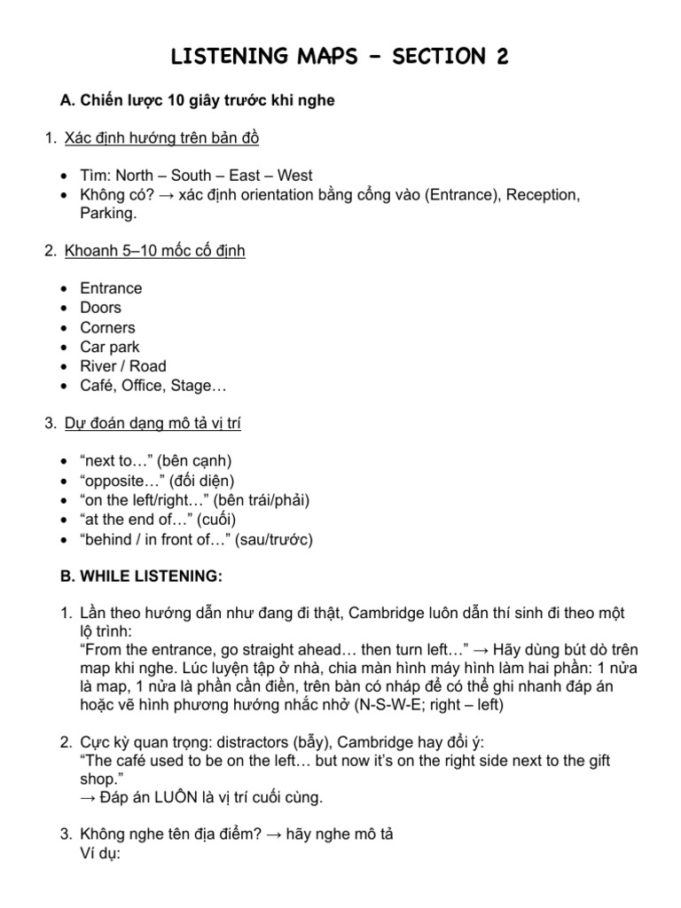 Listening IELTS - Section 2 - Map | PDF