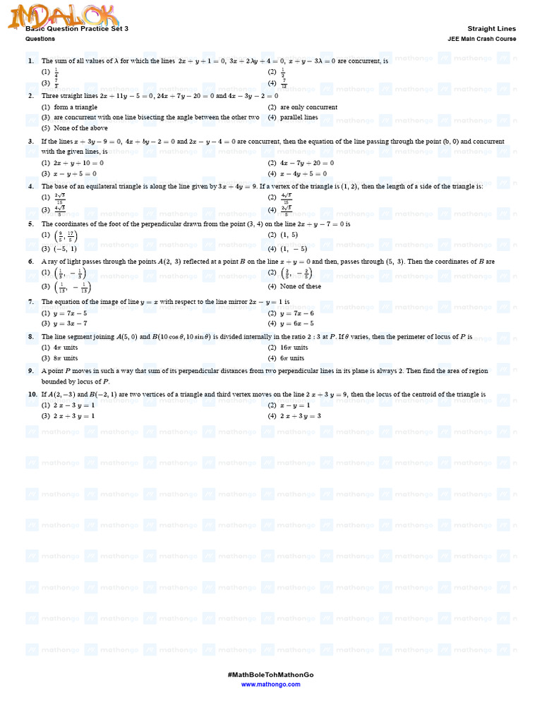 212 Qs - Practice Question Set 3 @IndAlok | PDF | Triangle | Line ...