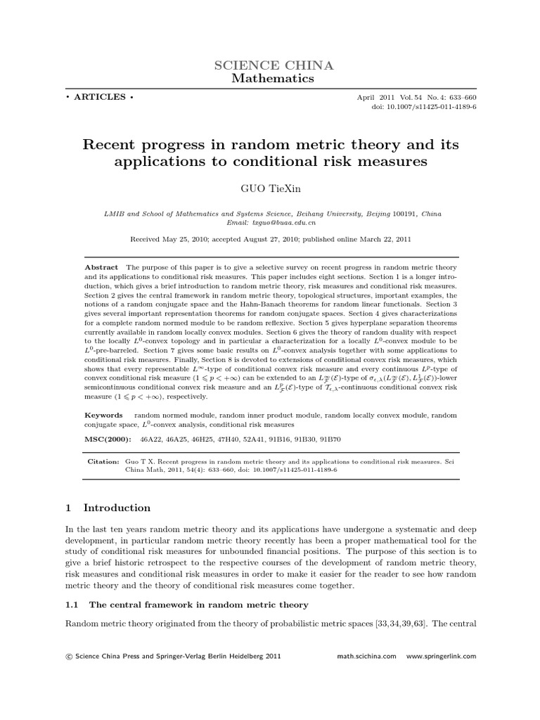 2011 Recent Progress in Random Metric Theory and Its Applications To ...