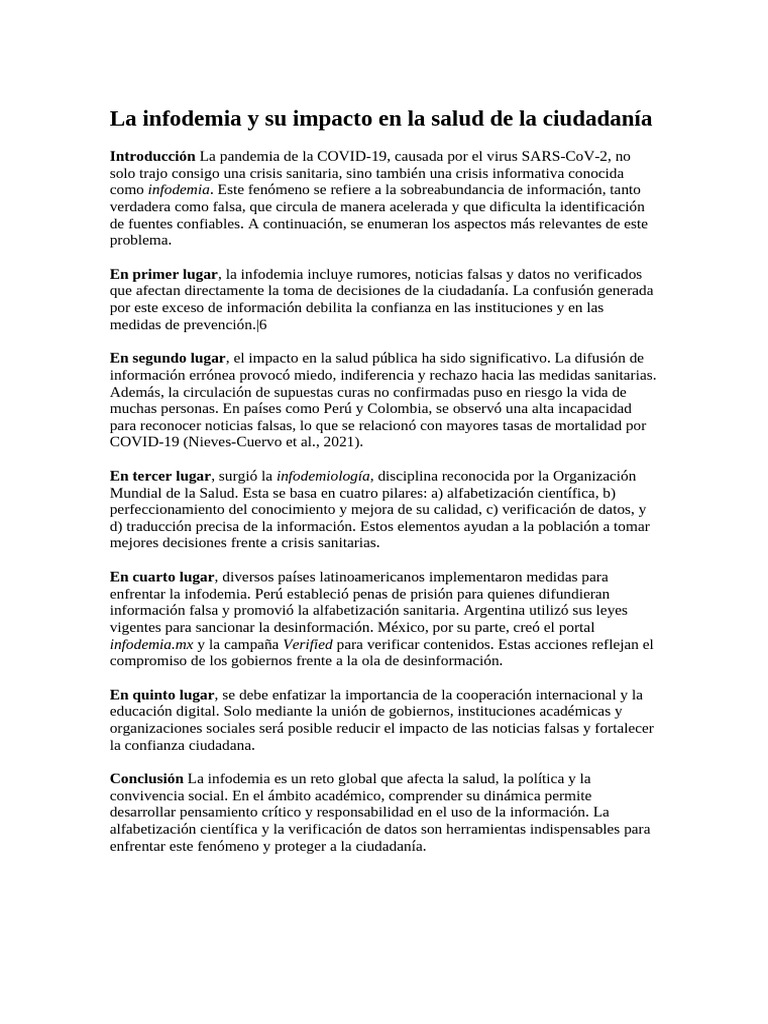 La Infodemia y Su Impacto en La Salud de La Ciudadanía | PDF