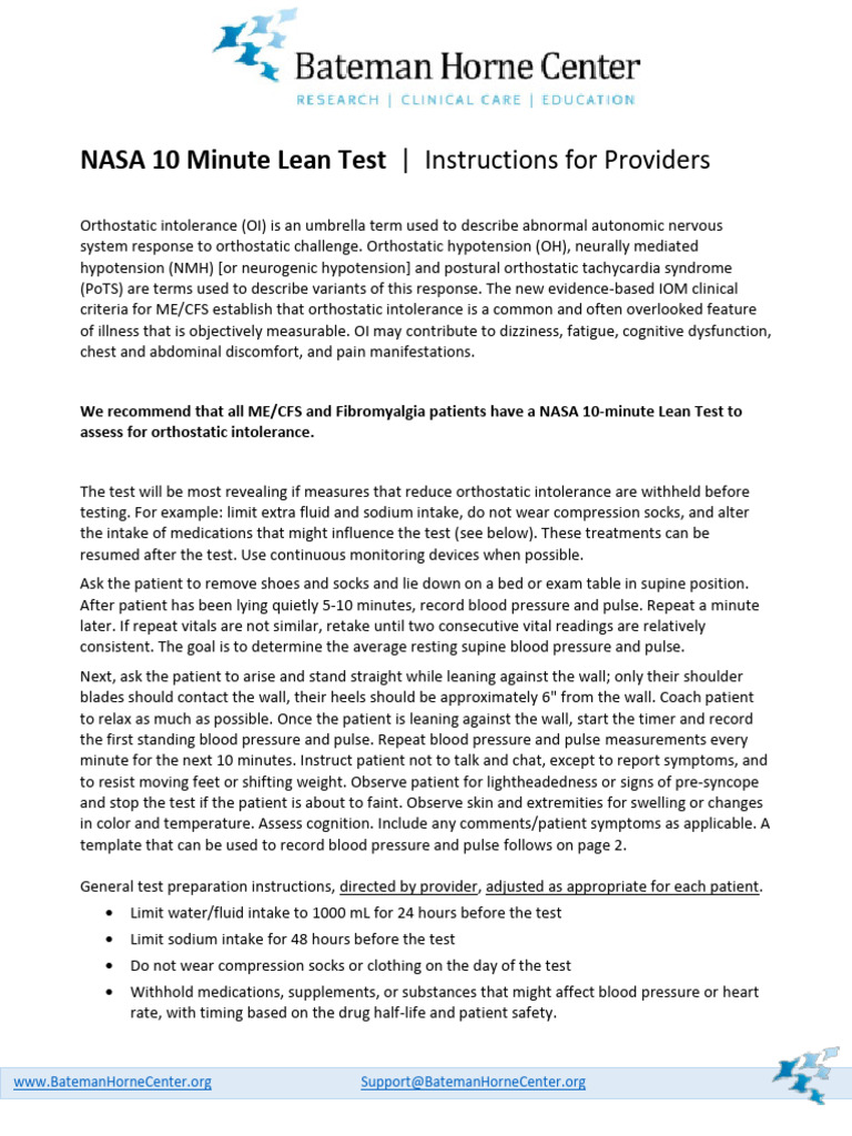 NASA Lean Test Instructions 1 | PDF | Blood Pressure | Internal Medicine
