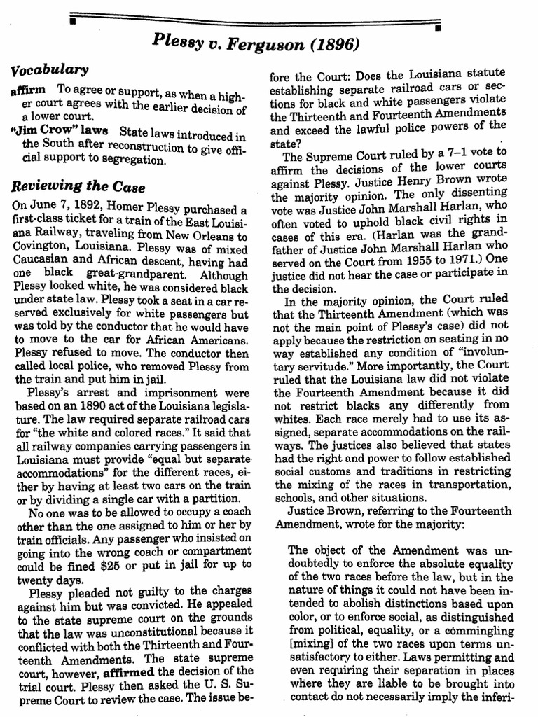Plessy+v +Ferguson+Background | PDF