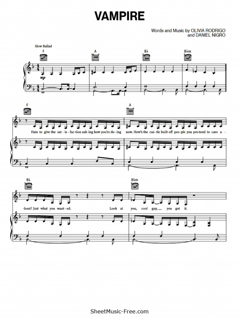 Vampire Sheet Music Olivia Rodrigo | PDF