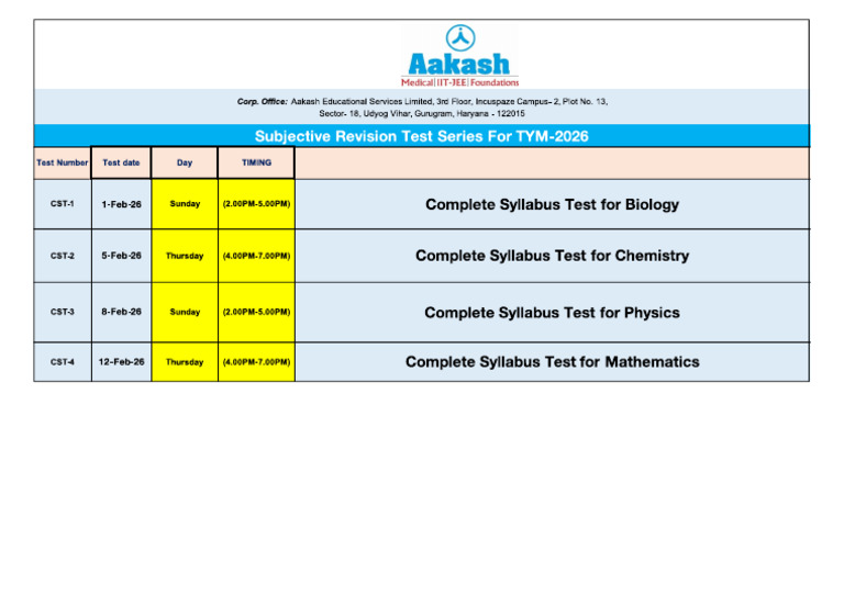 Subjective Revision Test Series-TYM-2026 | PDF