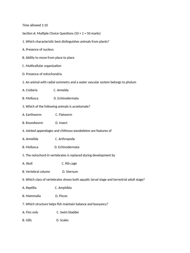 Biology Grade 11 Unit 2 Final Exam | PDF | Frog | Fish
