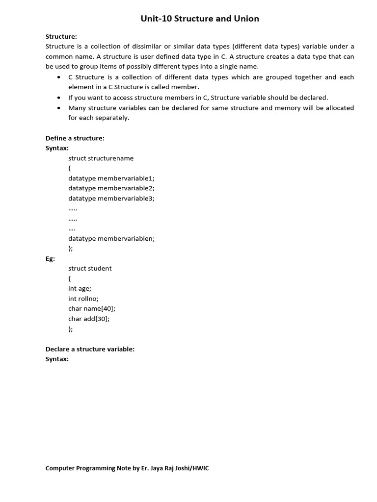 Computer Programming UNIT-10 | PDF | Pointer (Computer Programming ...