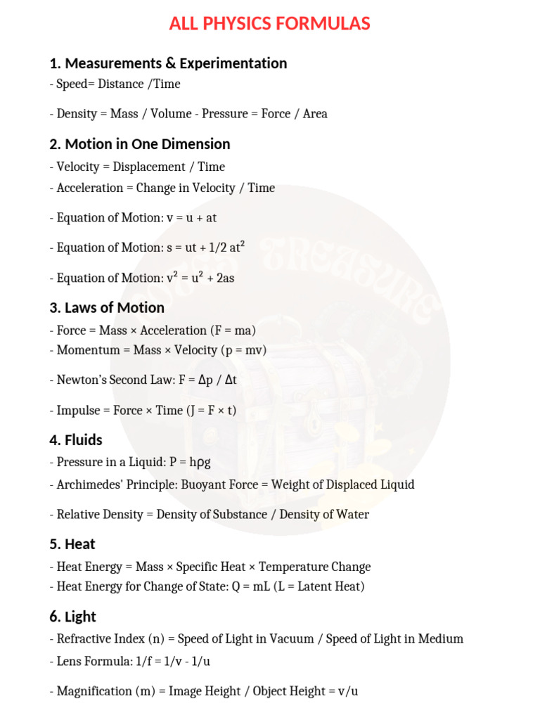 Class 9 ICSE Physics Formulas - PDF - 20260218 - 233020 - 0000 | PDF