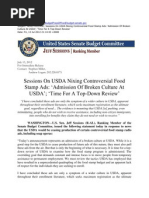 Sessions On USDA Nixing Controversial Food Stamp Ads: Admission of Broken Culture at USDA Time For A Top-Down Review