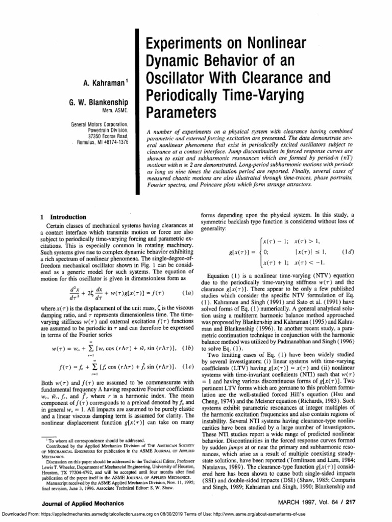 Experiments On Nonlinear Dynamic Behavior of An Oscillator With ...