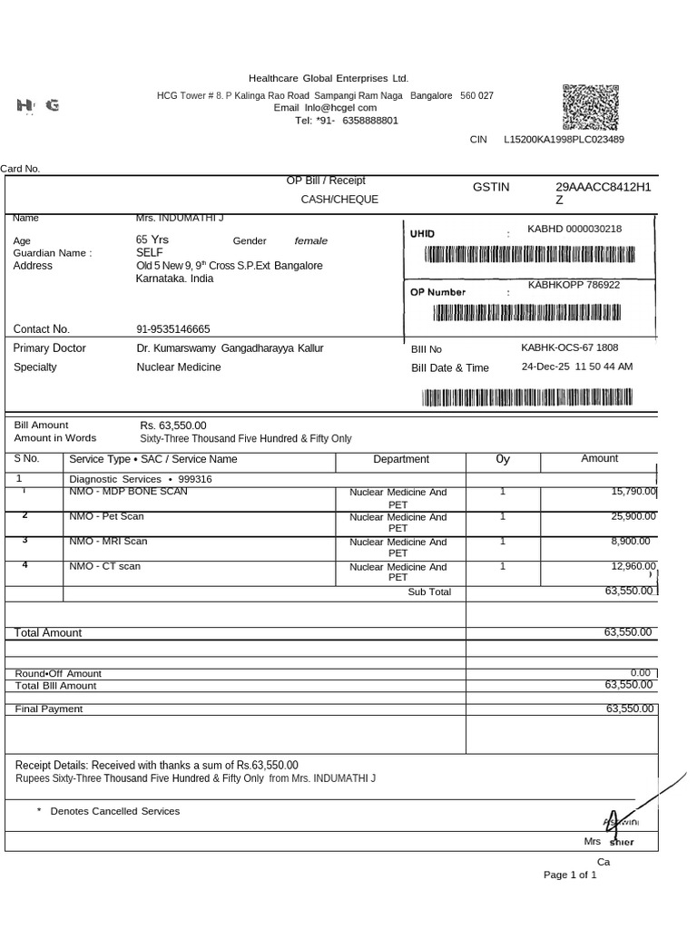 Medical Treatment Scan | PDF | Nuclear Medicine | Receipt