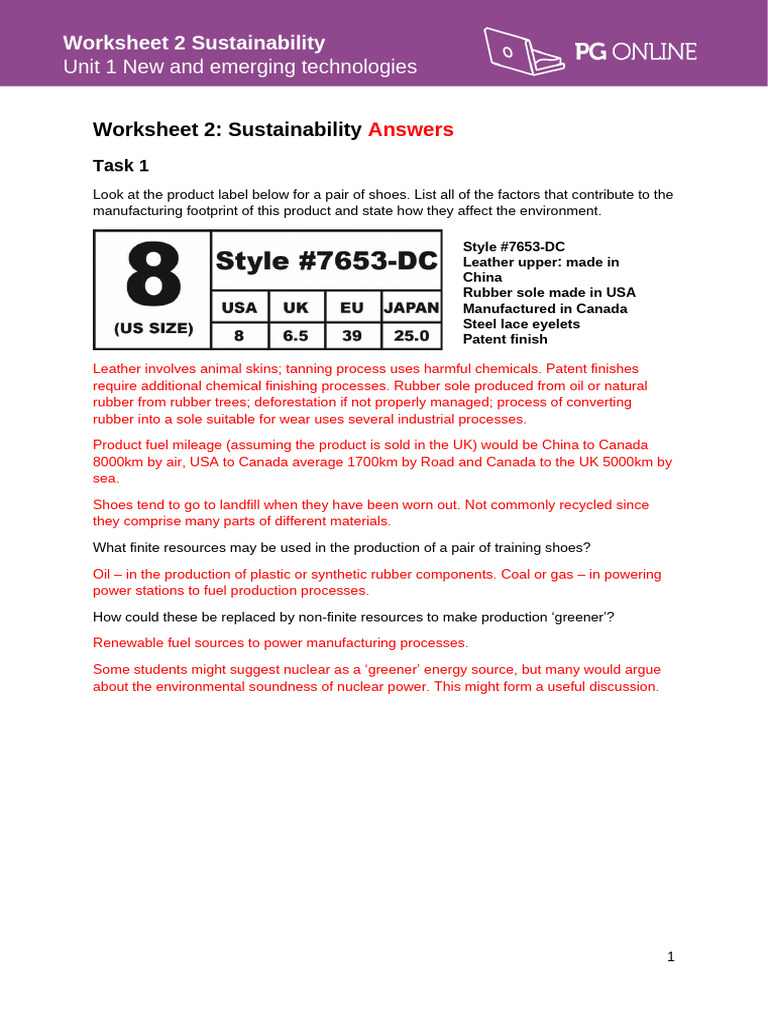8552 Unit 1 Worksheet 2 Answers | PDF | Recycling | Plastic