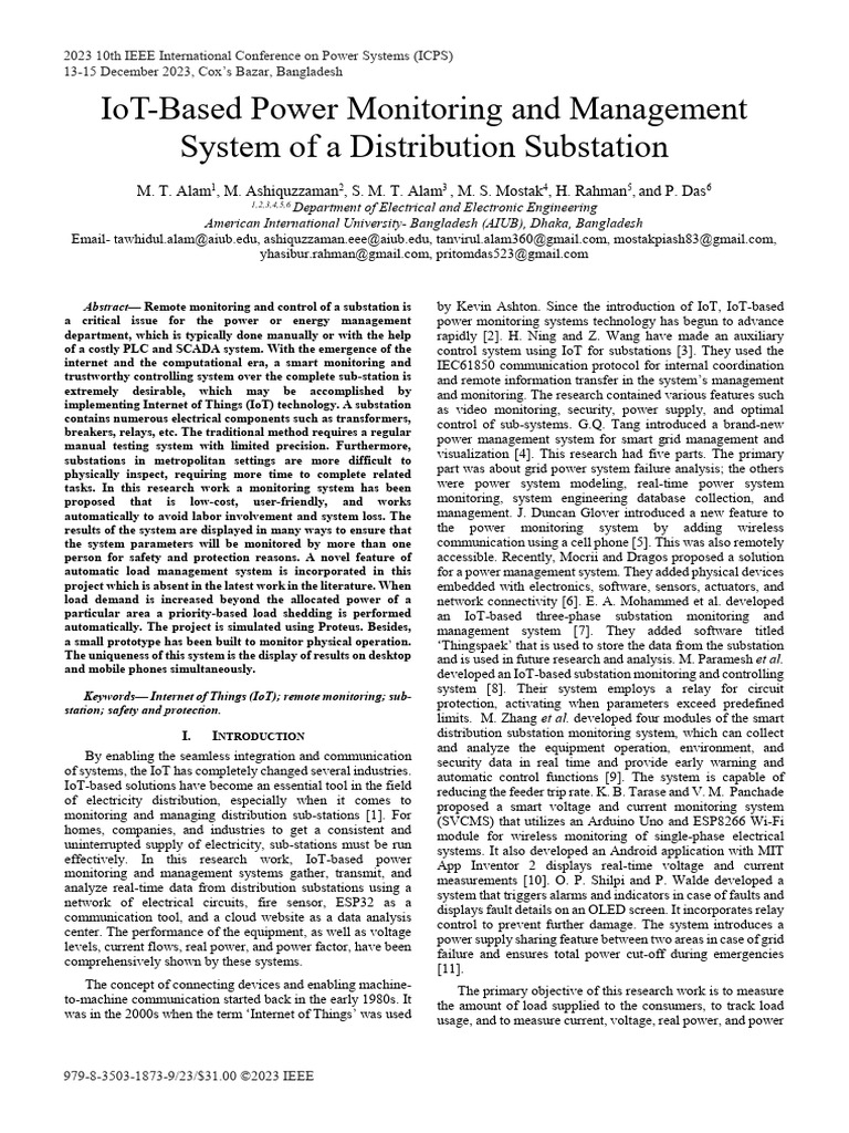 Io TBased Power Monitoringand Management Systemofa Distribution ...
