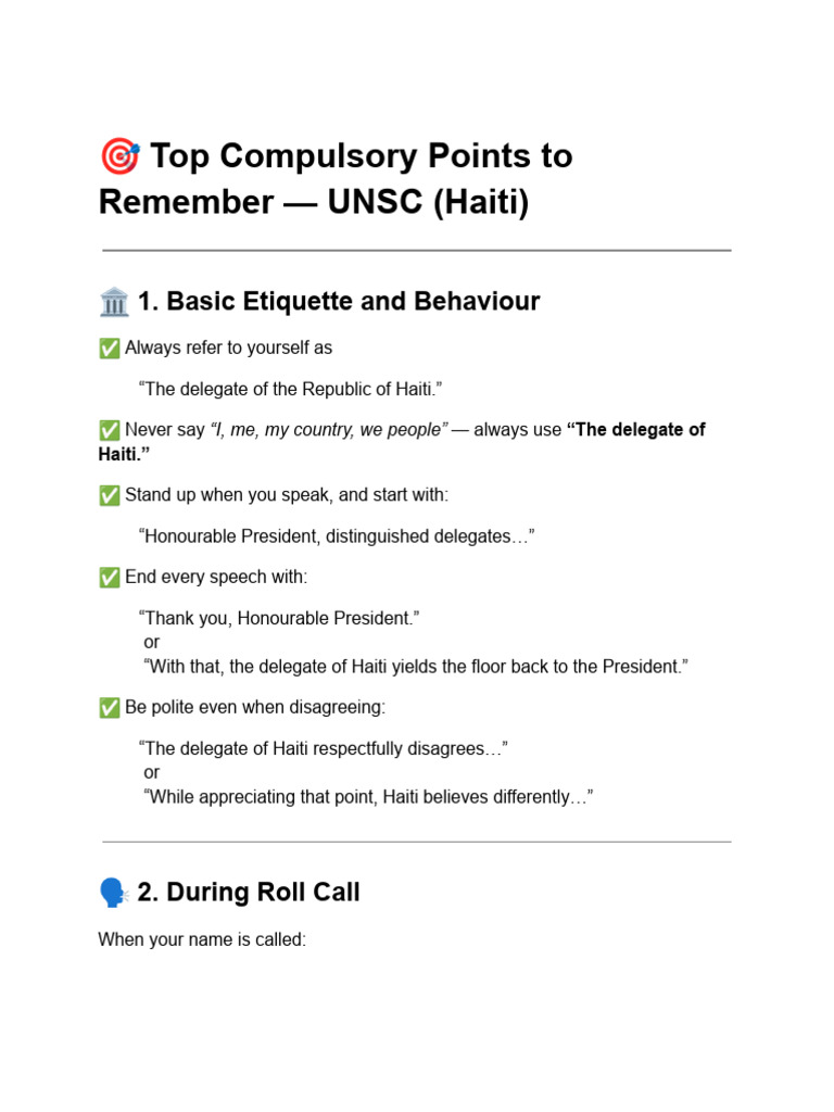 ? Top Compulsory Points To Remember - UNSC (Haiti) | PDF | United ...