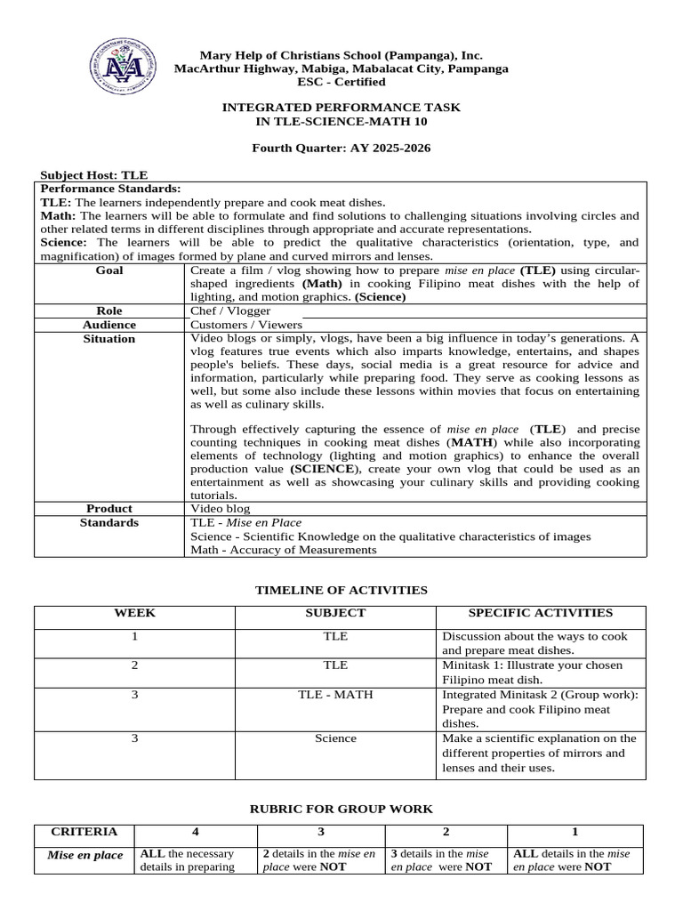 4th Q - Integrated Peta in Tle-Science-Math 10 - Sy 2025-2026 2 | PDF ...