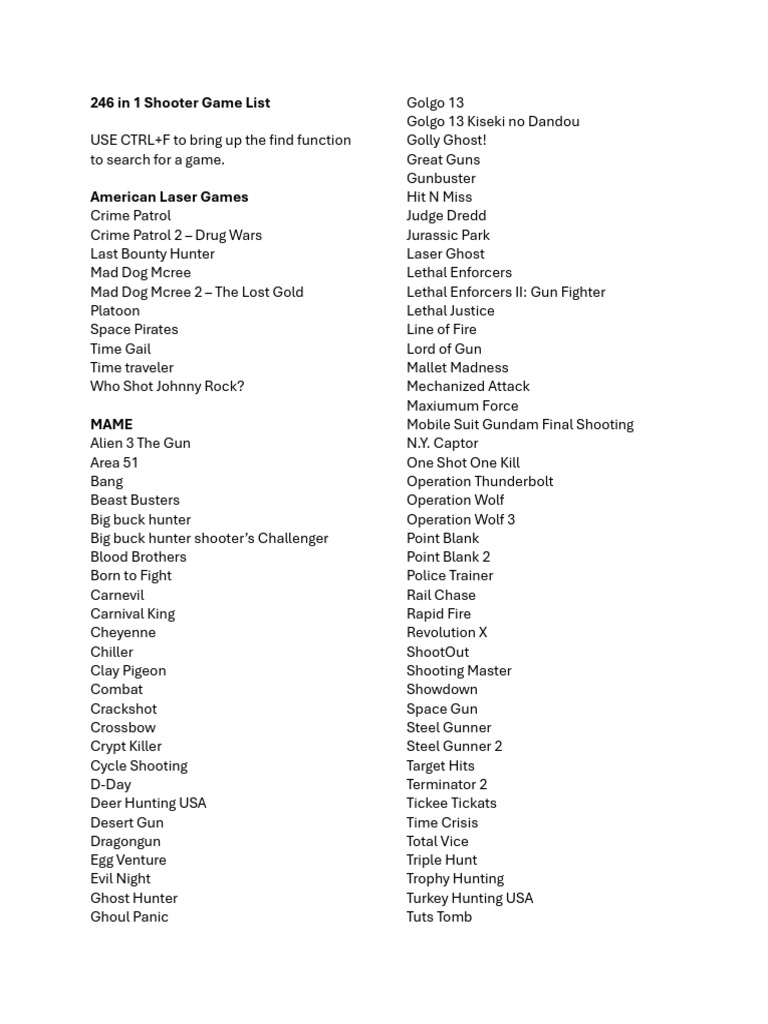 246 in 1 Shooter Game List | PDF | Video Games