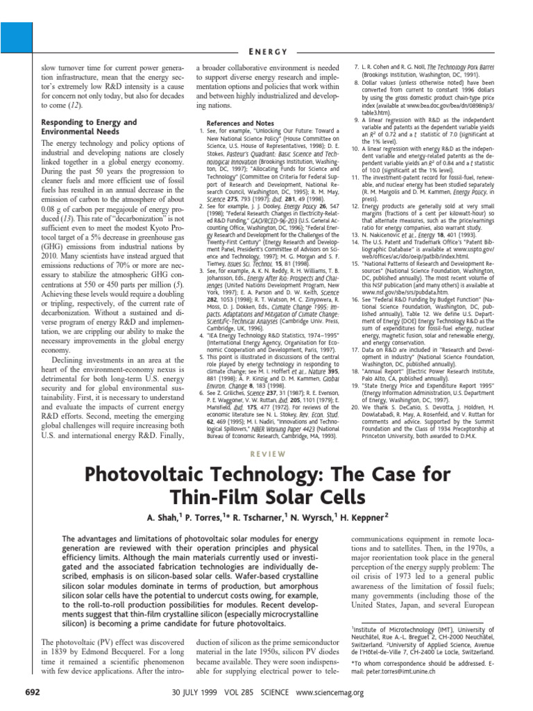 Science 285 5428 692 | PDF | Solar Cell | Photovoltaics