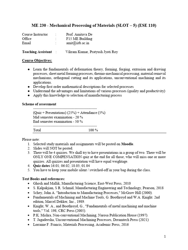 Course Structure ME 230 | PDF | Mechanical Engineering