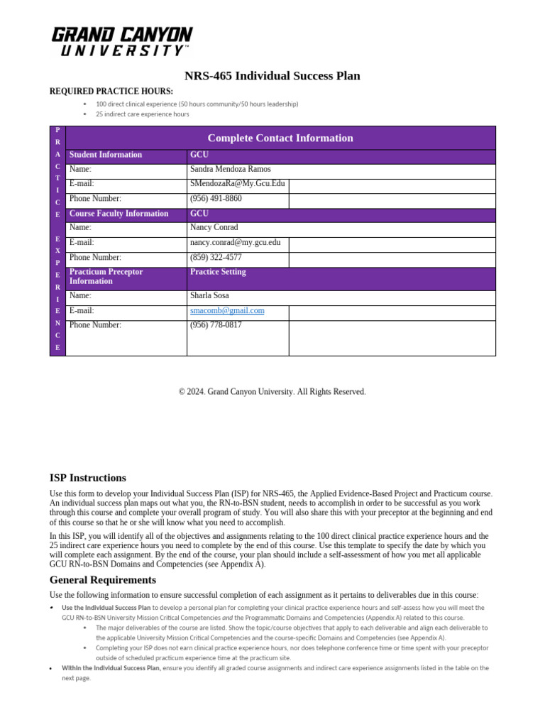 NRS 465 RS T1 IndividualSuccessPlan | PDF | Nursing | Critical Thinking