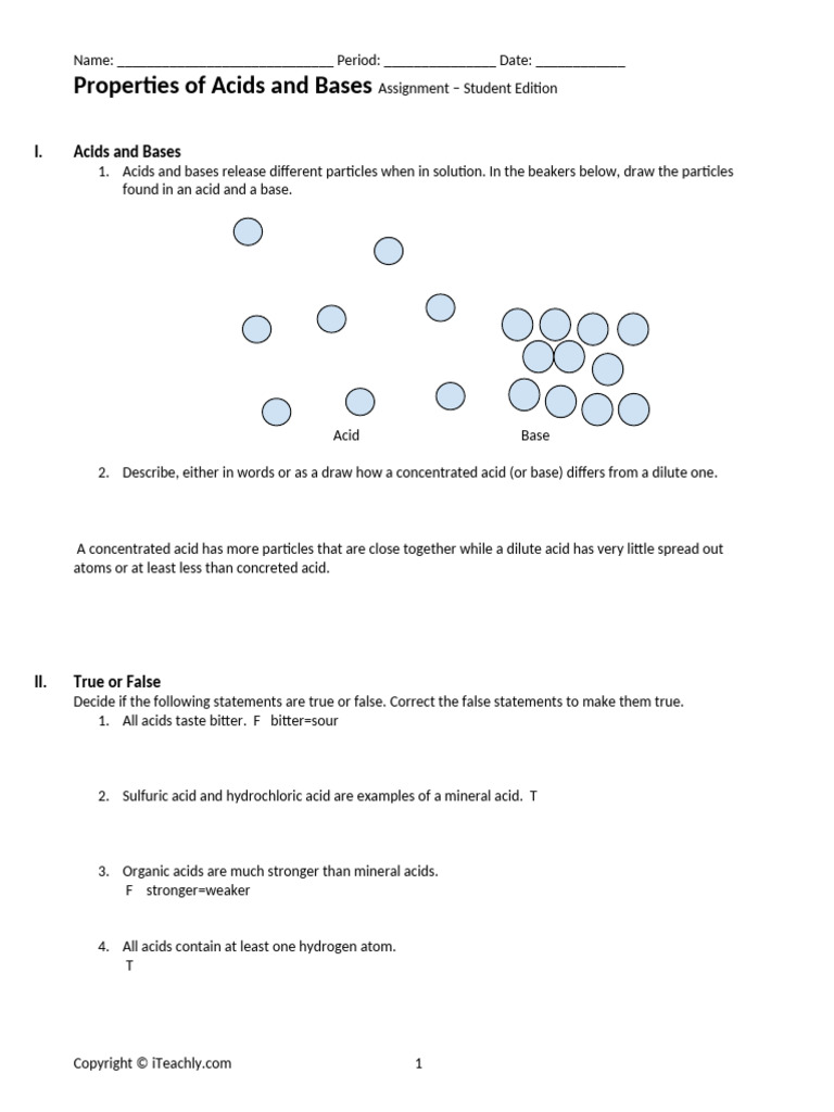 3 8 Assignment SE Properties of Acids and Bases | PDF | Acid | Ph