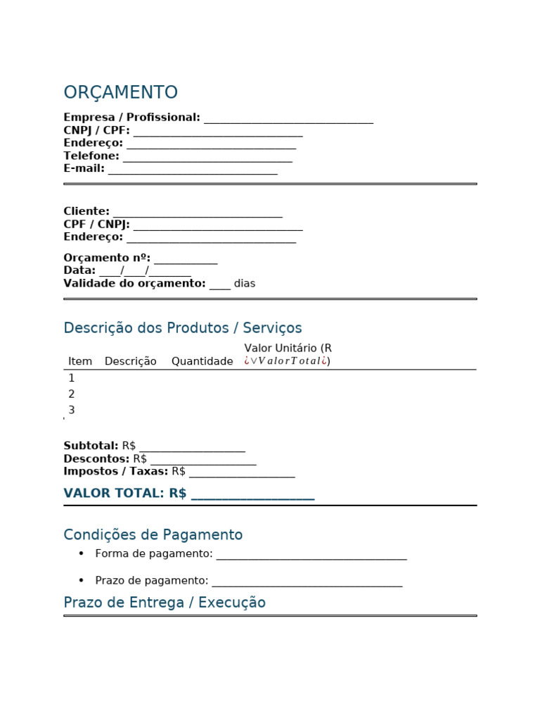 Modelo de Orçamento | PDF