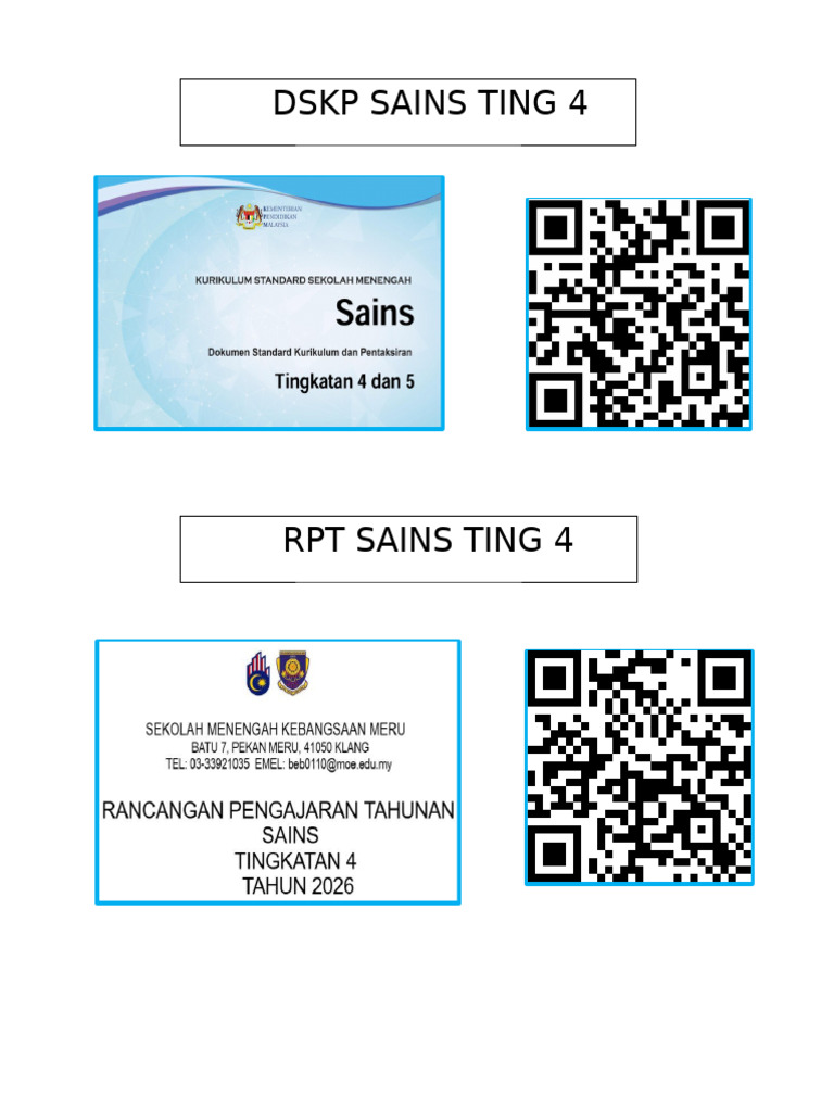 QR DSKP & RPT Sains Ting 4 (2026) | PDF