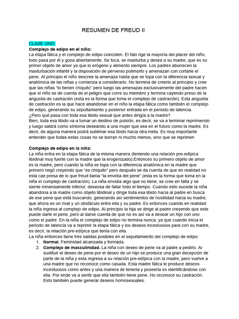 Resumen de Freud II | PDF | Complejo de Edipo | Mente inconsciente