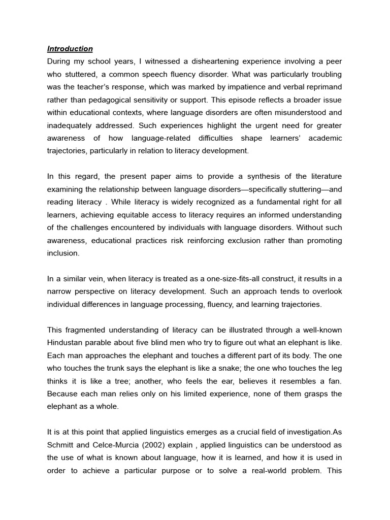 Language Disorder and Literacy | PDF | Stuttering | Literacy