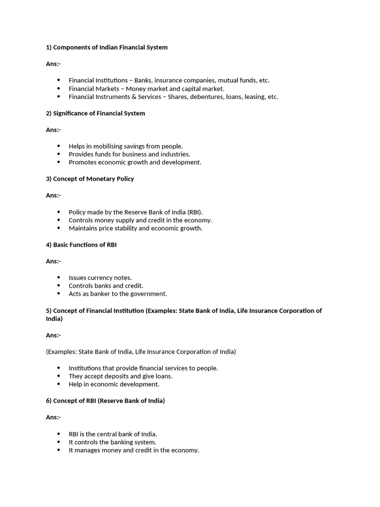 Financial Institution CT Notes | PDF | Reserve Bank Of India | Banks