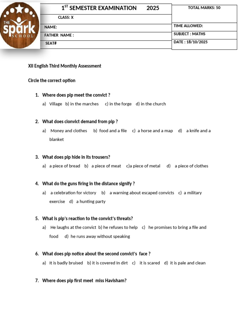 1st Semester Examination 2025 | PDF
