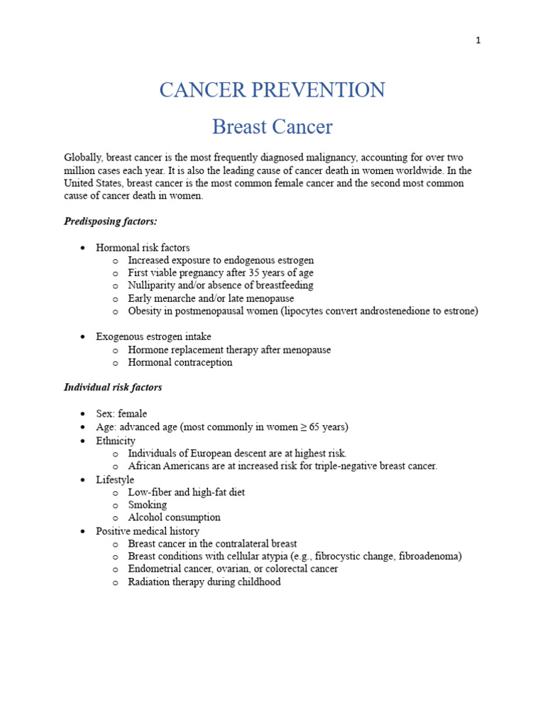 Cancer Prevention - Handout | PDF | Ovarian Cancer | Colorectal Cancer