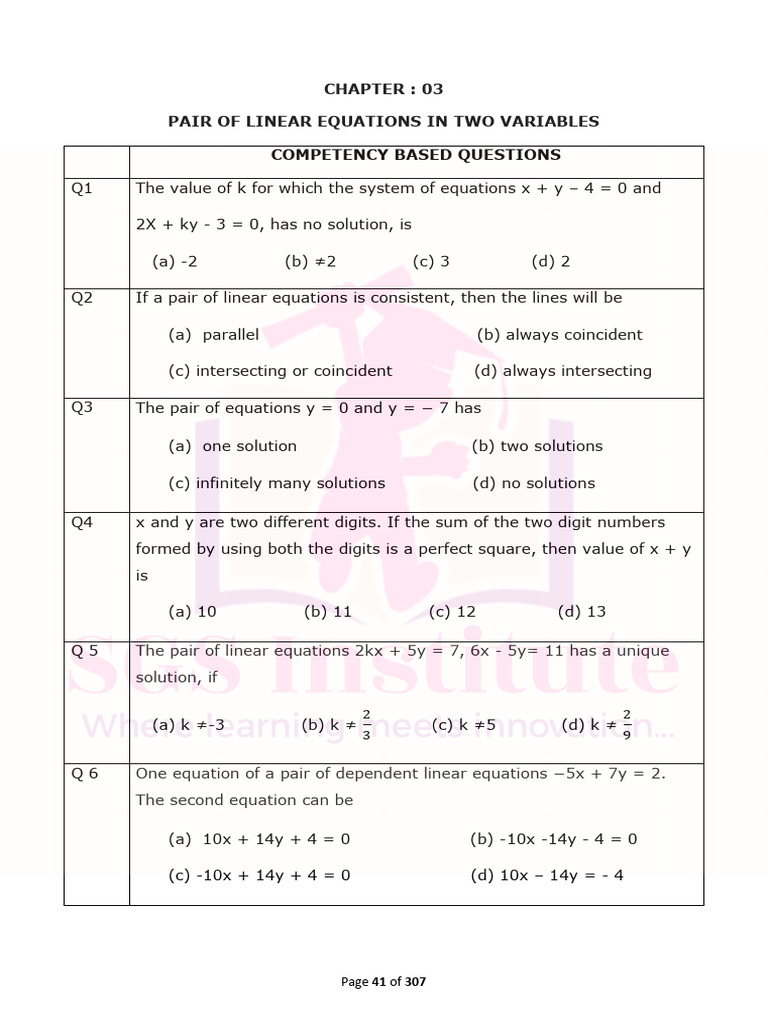 3 Linear Pair of Equations in Two Variables | PDF | Equations | System ...