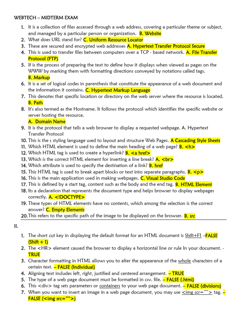 Webtech E301 Midterm Exam | PDF | World Wide Web | Internet & Web
