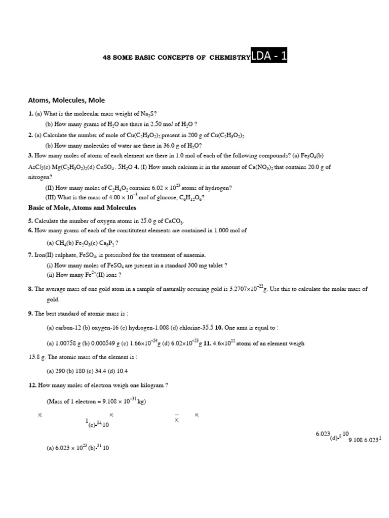 Some Basic Concepts of Chemistry (LDA) NM | PDF | Mole (Unit ...