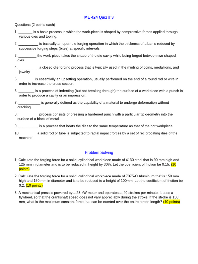 ME 424 Quiz 3 Final | PDF