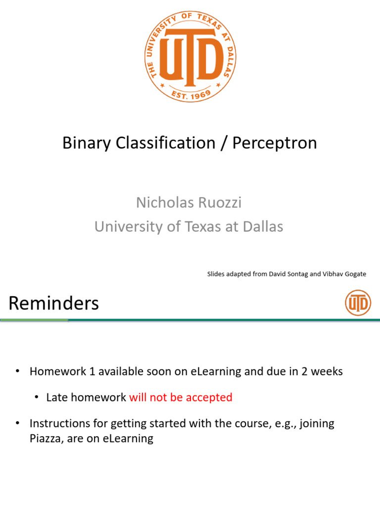 Lecture 2 Perceptron Presentation | PDF | Statistical Classification ...