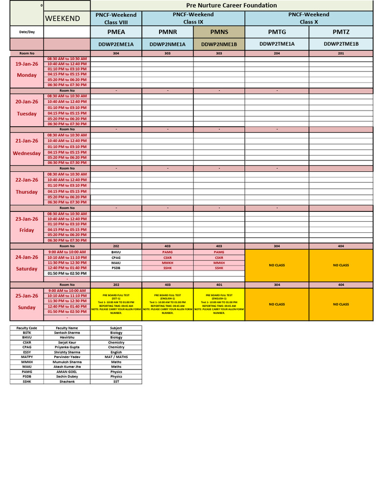 PNCF WEEKEND Time Table - 19th Jan To 25th Jan 2025 | PDF